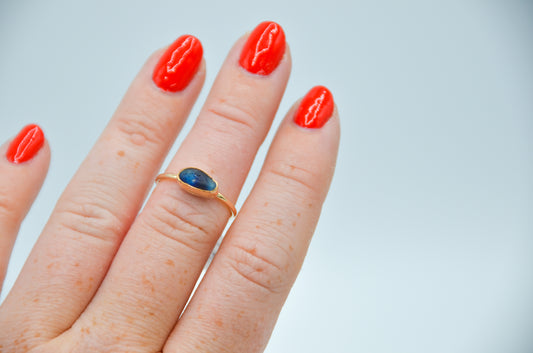 Gold Fill Multi Blue Sea Glass Ring Size 6.5