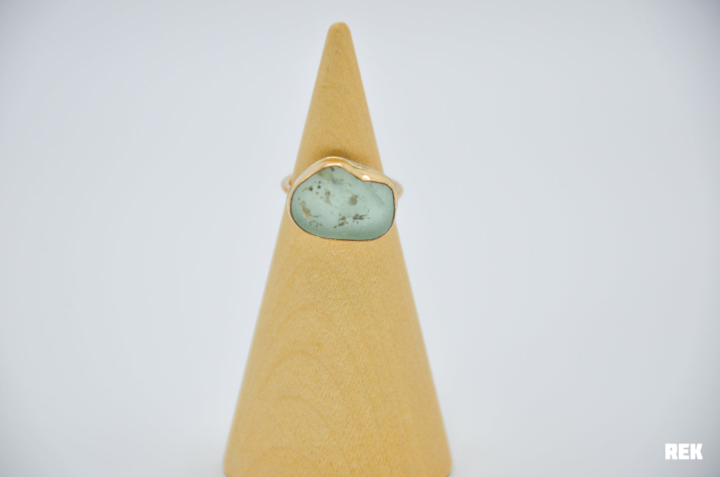 Gold Fill Aqua Bonfire Sea Glass Size 7