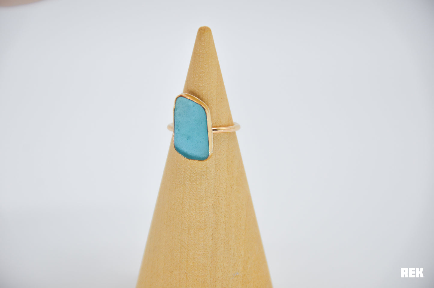 Gold Fill XL Aqua Sea Glass Size 6.5