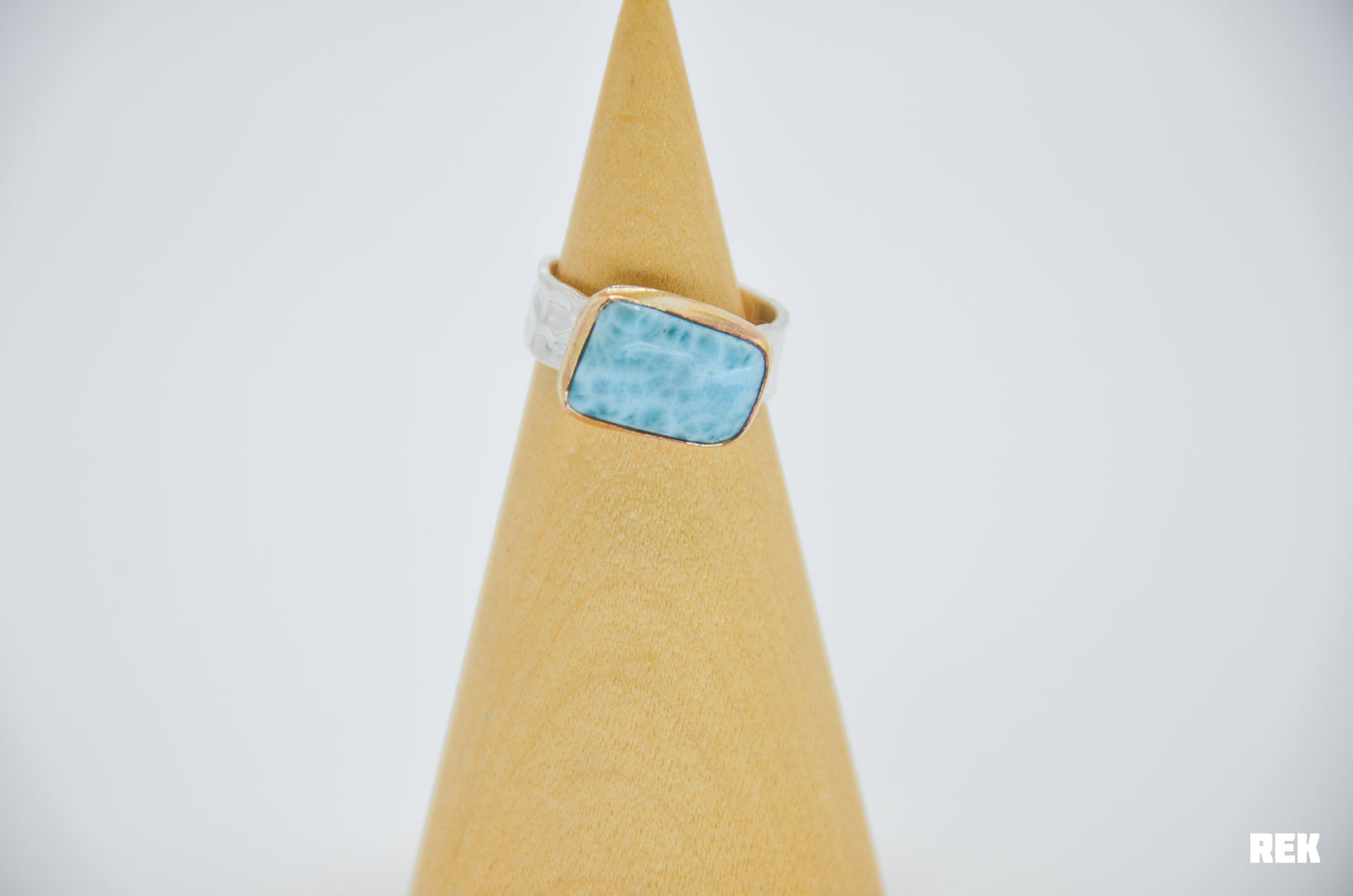 Sterling Silver Band and Gold Fill Bezel Larimar Size 8