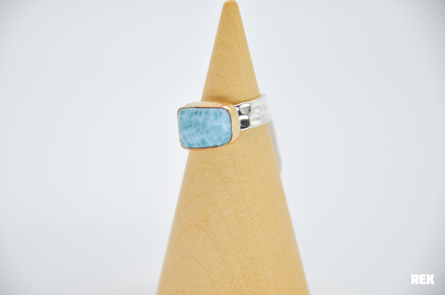 Sterling Silver Band and Gold Fill Bezel Larimar Size 8