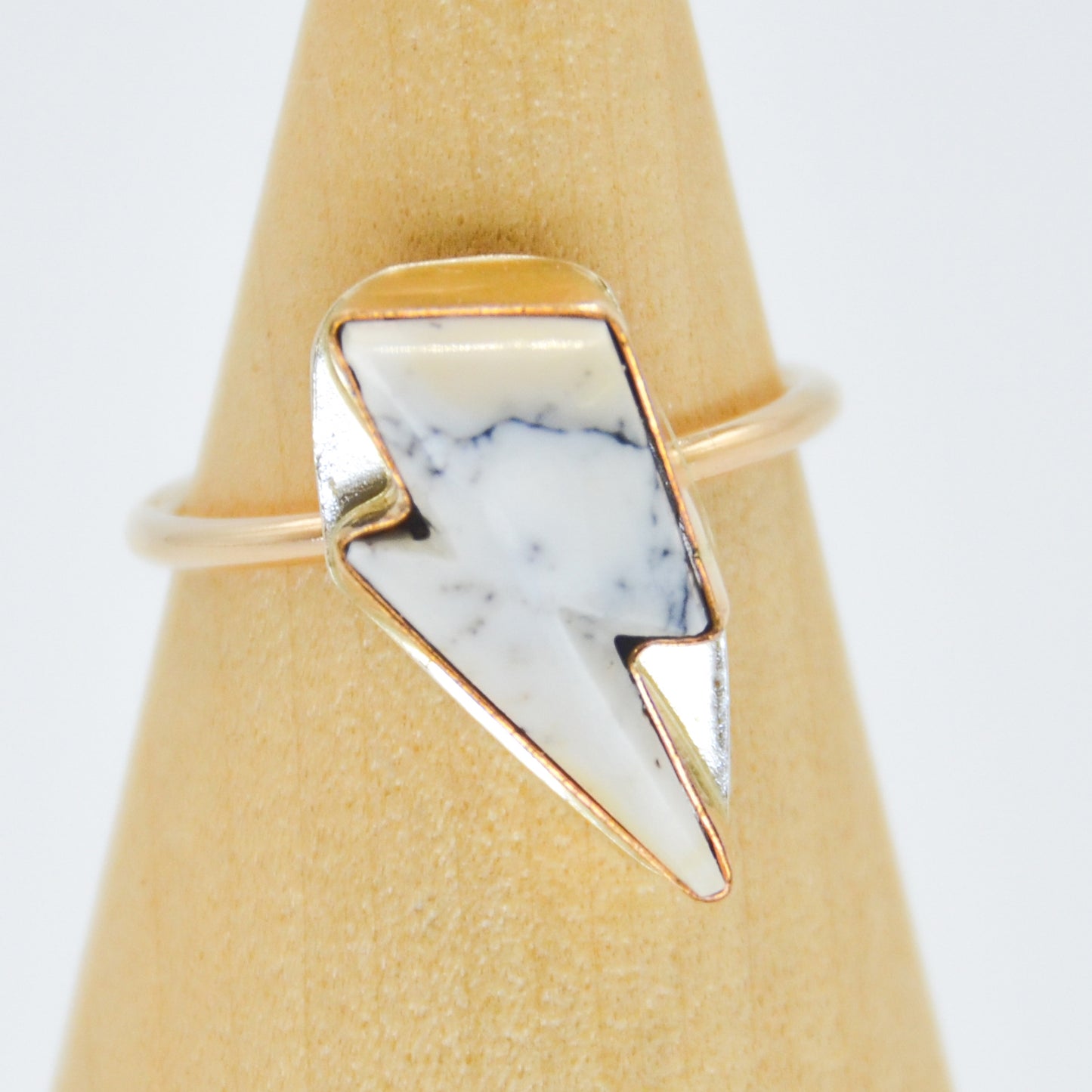 Gold Fill White Buffalo Lightning Bolt Size 8