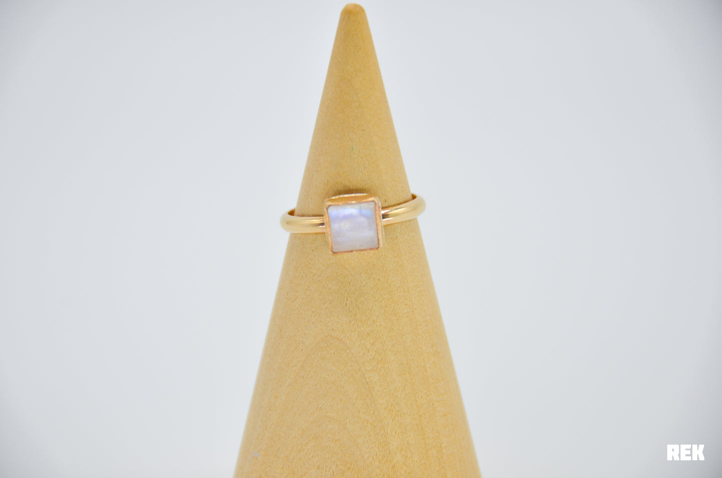 Gold Fill Square Rainbow Moonstone Size 9