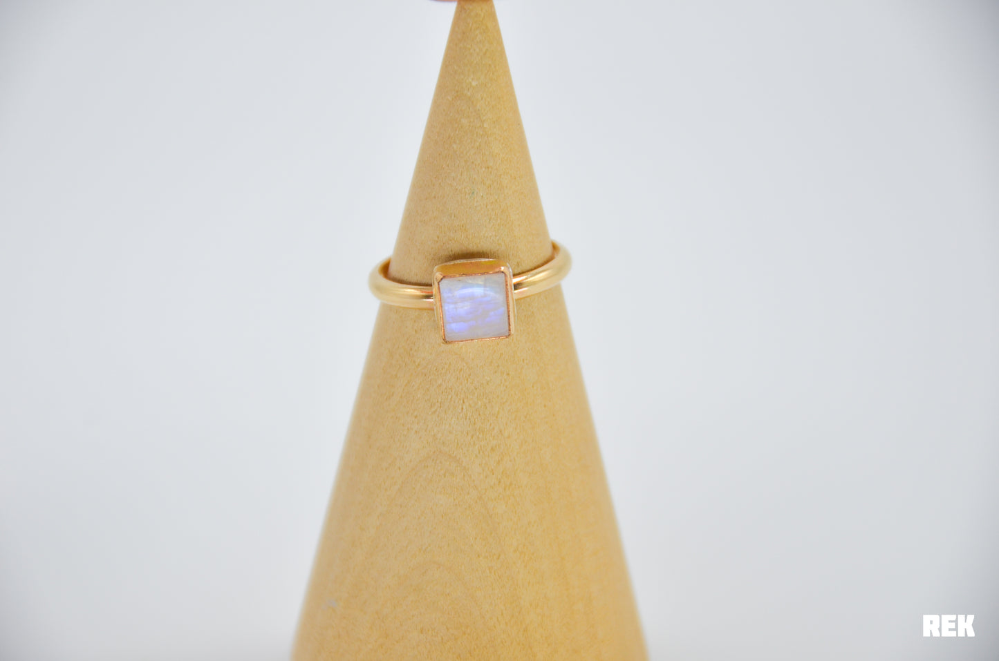 Gold Fill Square Rainbow Moonstone Size 9