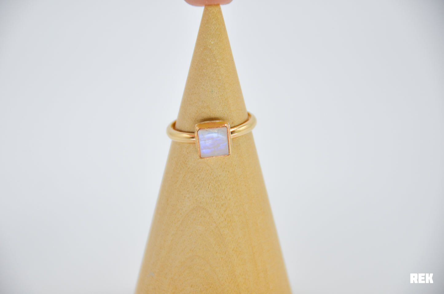 Gold Fill Square Rainbow Moonstone Size 9