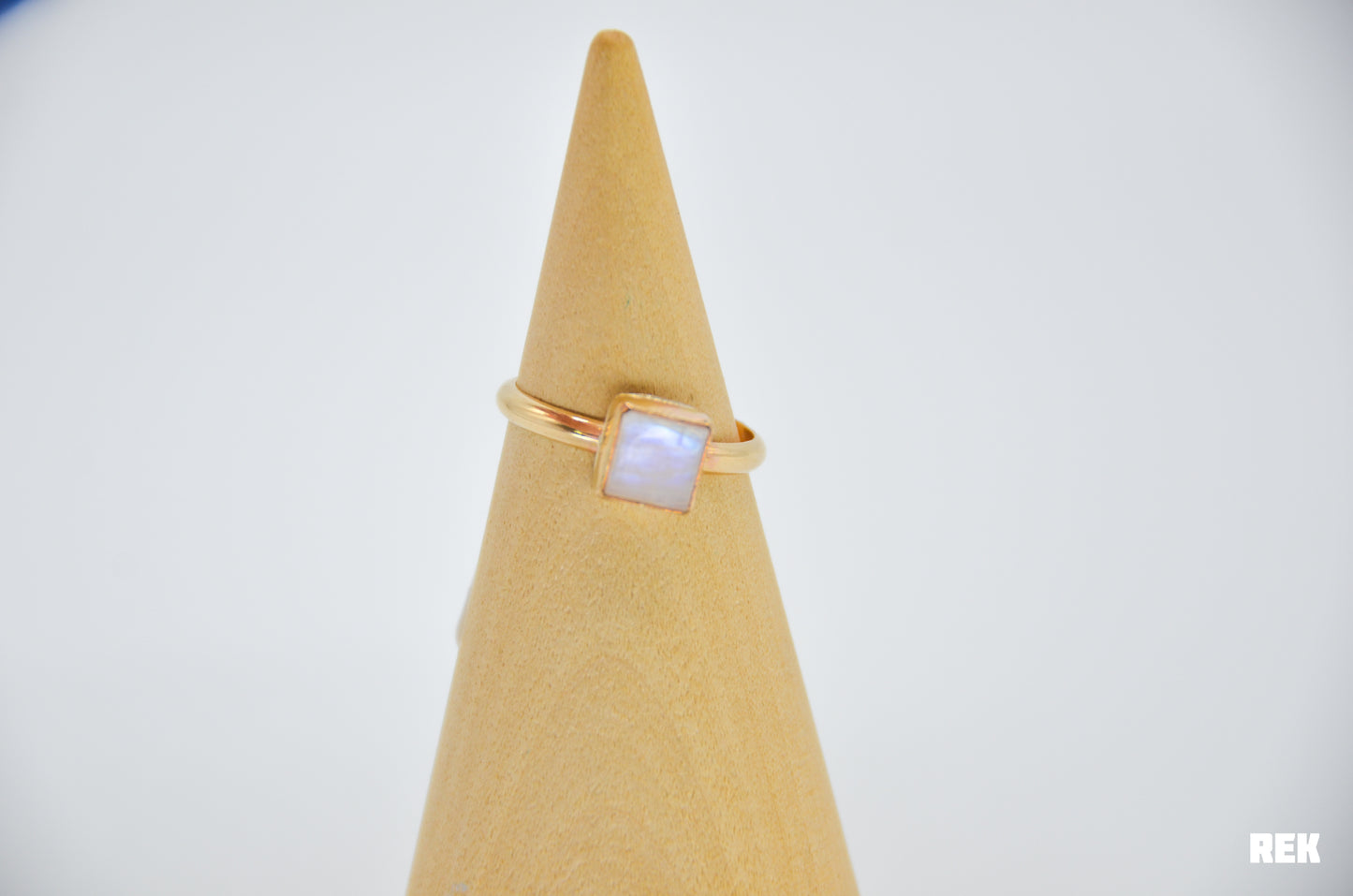 Gold Fill Square Rainbow Moonstone Size 9
