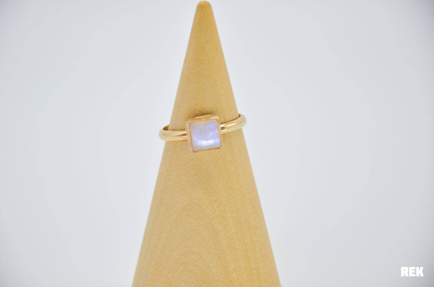 Gold Fill Square Rainbow Moonstone Size 9
