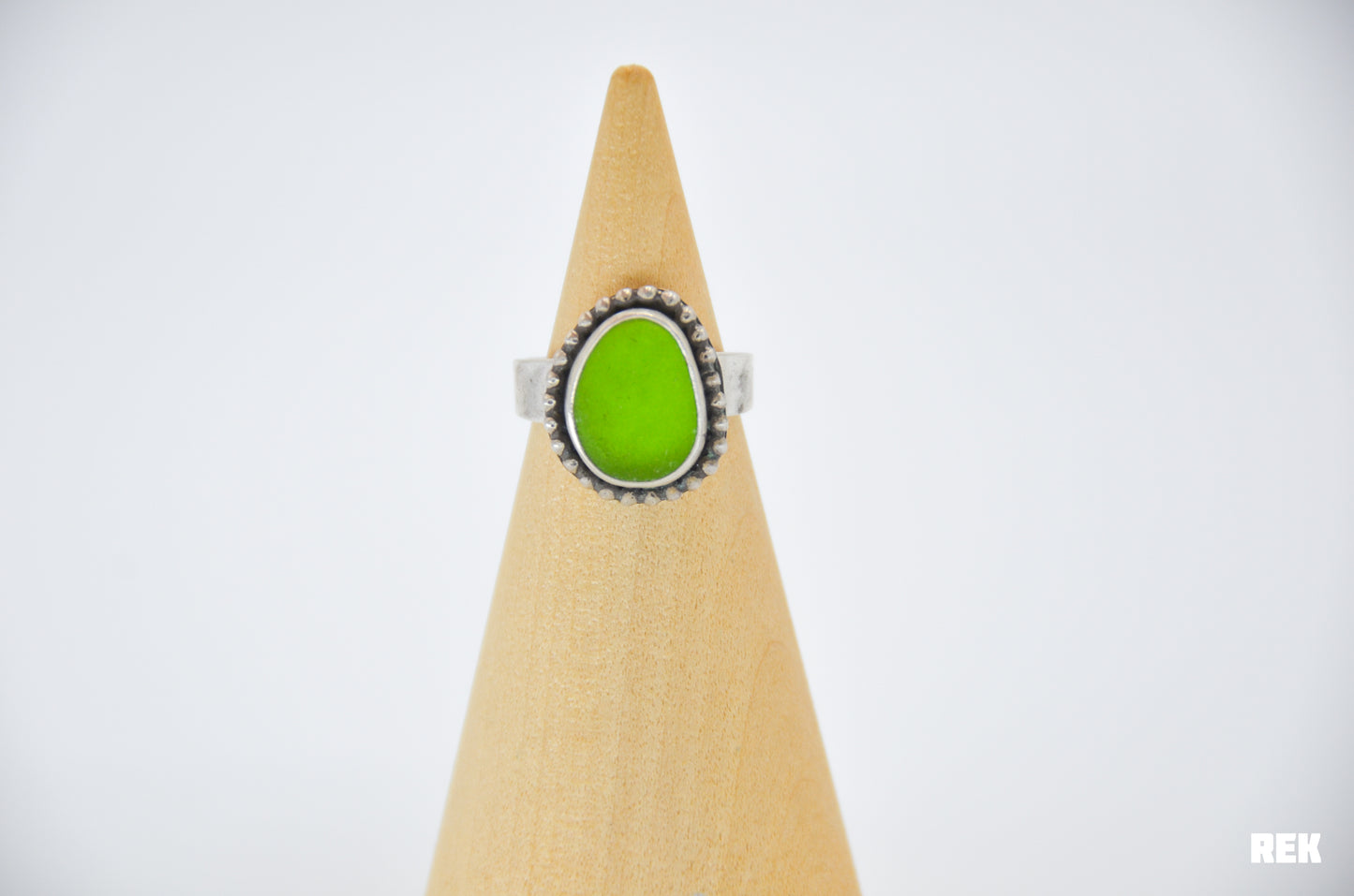 Bright Lime Green Sea Glass bead around Size 6.5