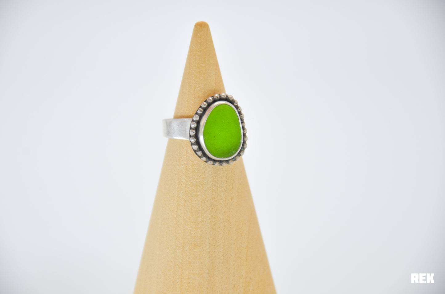 Bright Lime Green Sea Glass bead around Size 6.5
