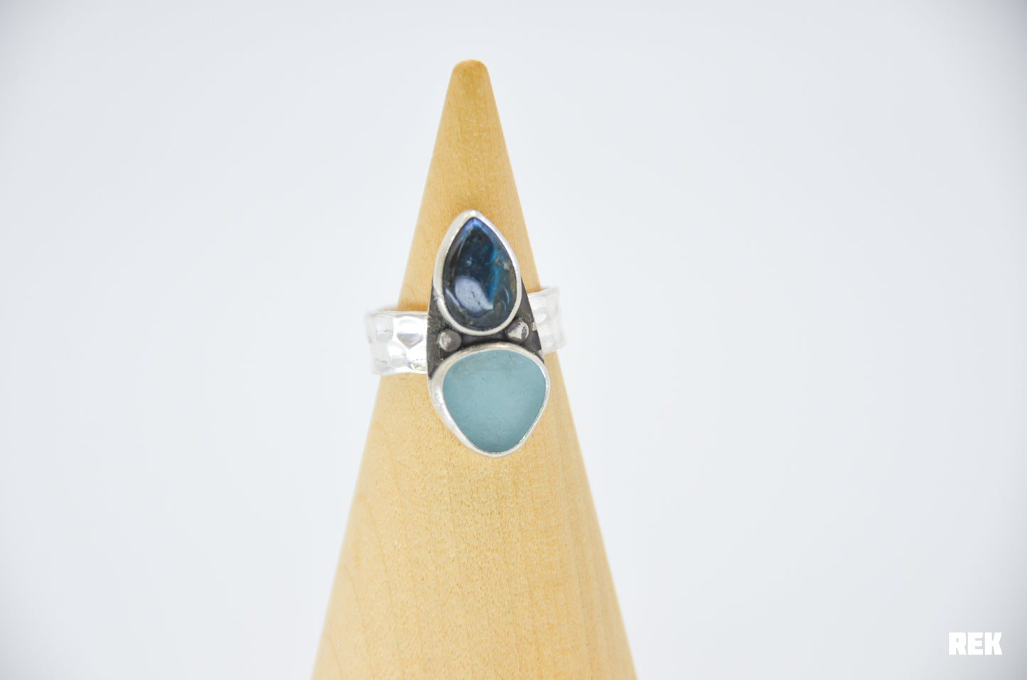 Aqua sea glass and labradorite size 8