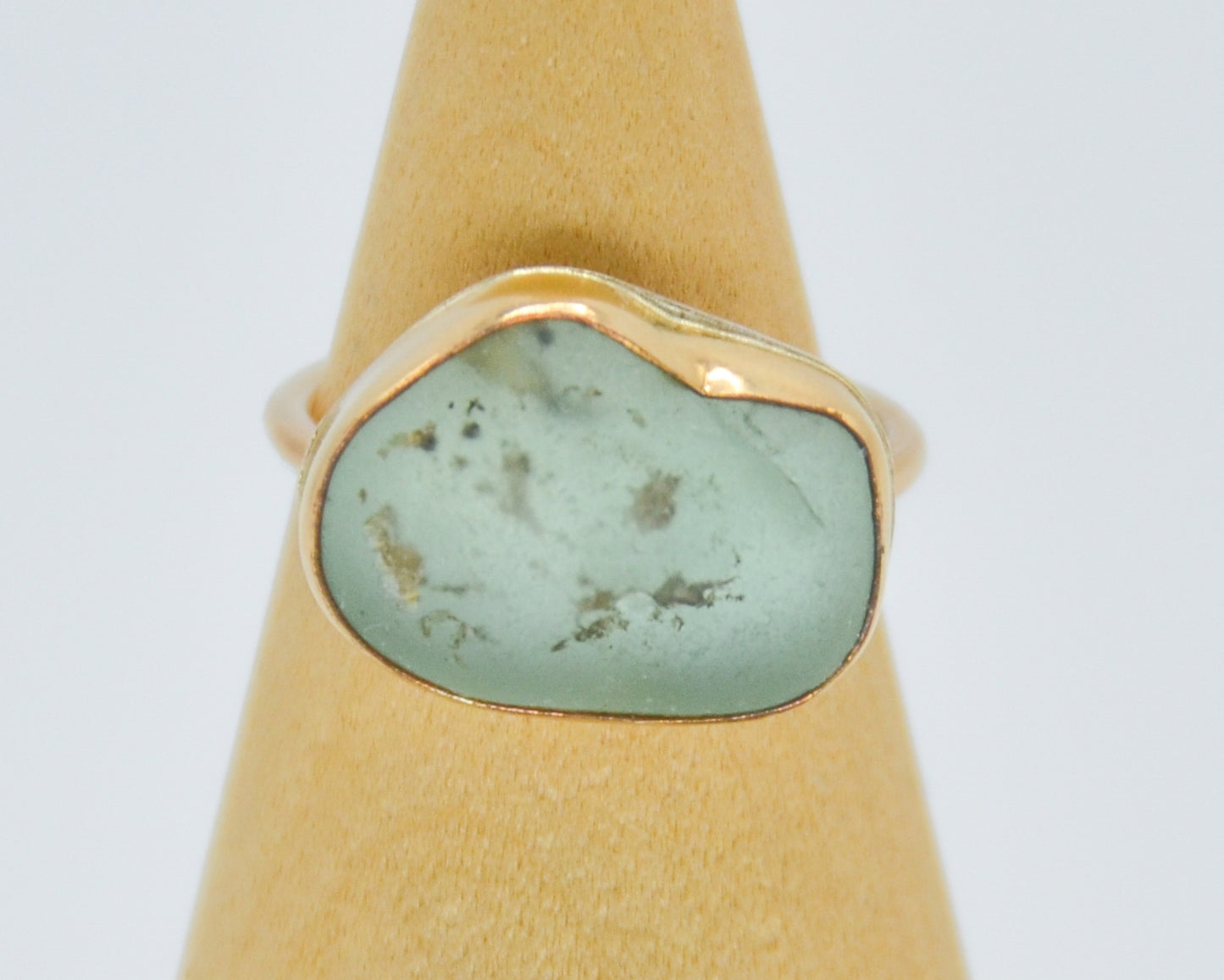 Gold Fill Aqua Bonfire Sea Glass Size 7