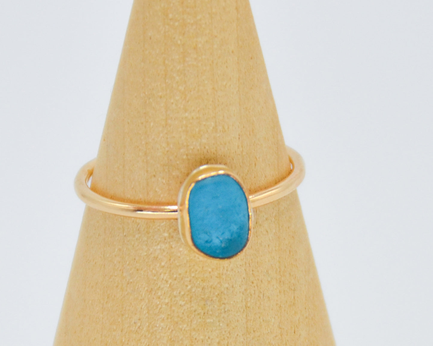 Gold Fill Bright Turquoise Sea Glass Size 7.75