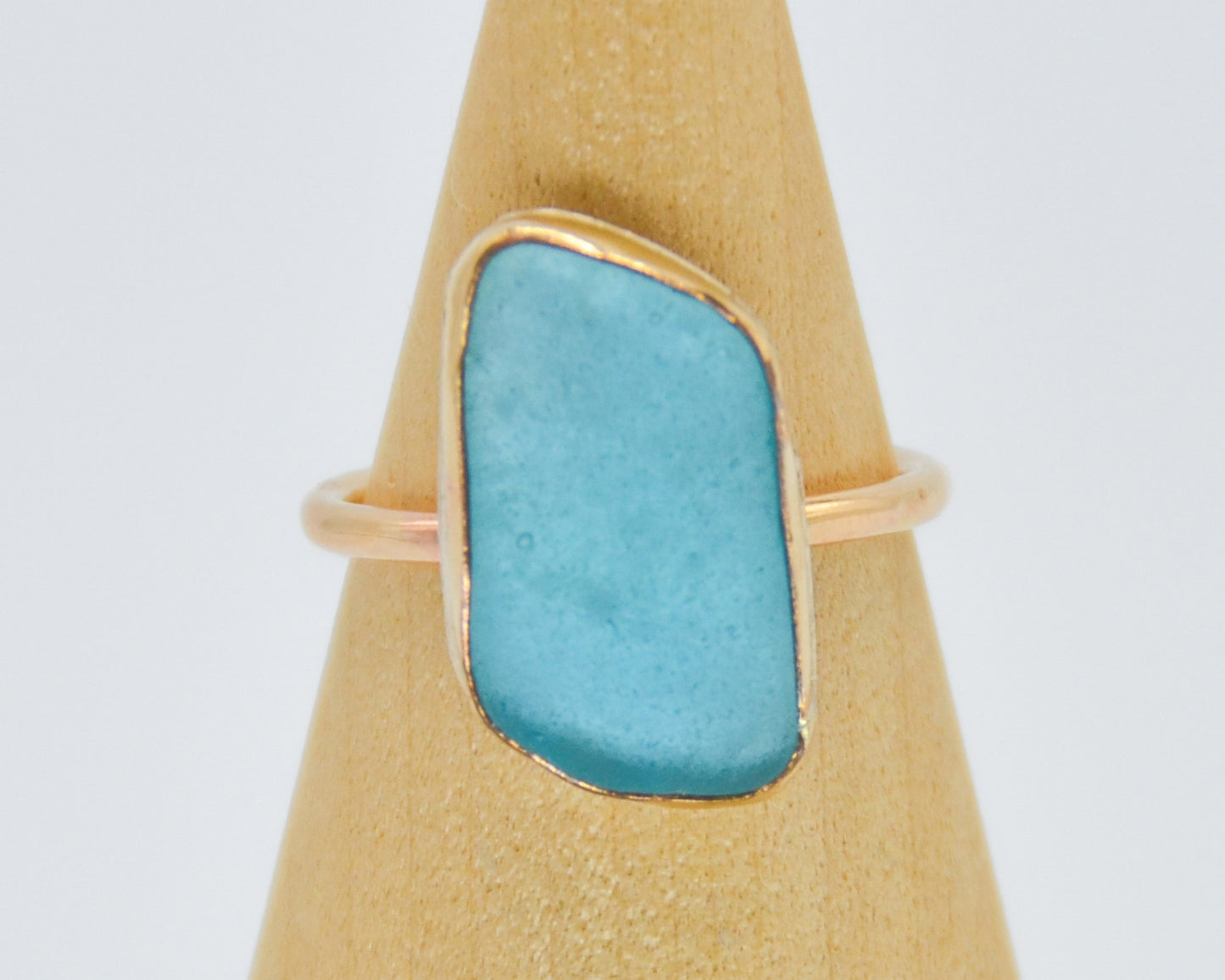 Gold Fill XL Aqua Sea Glass Size 6.5