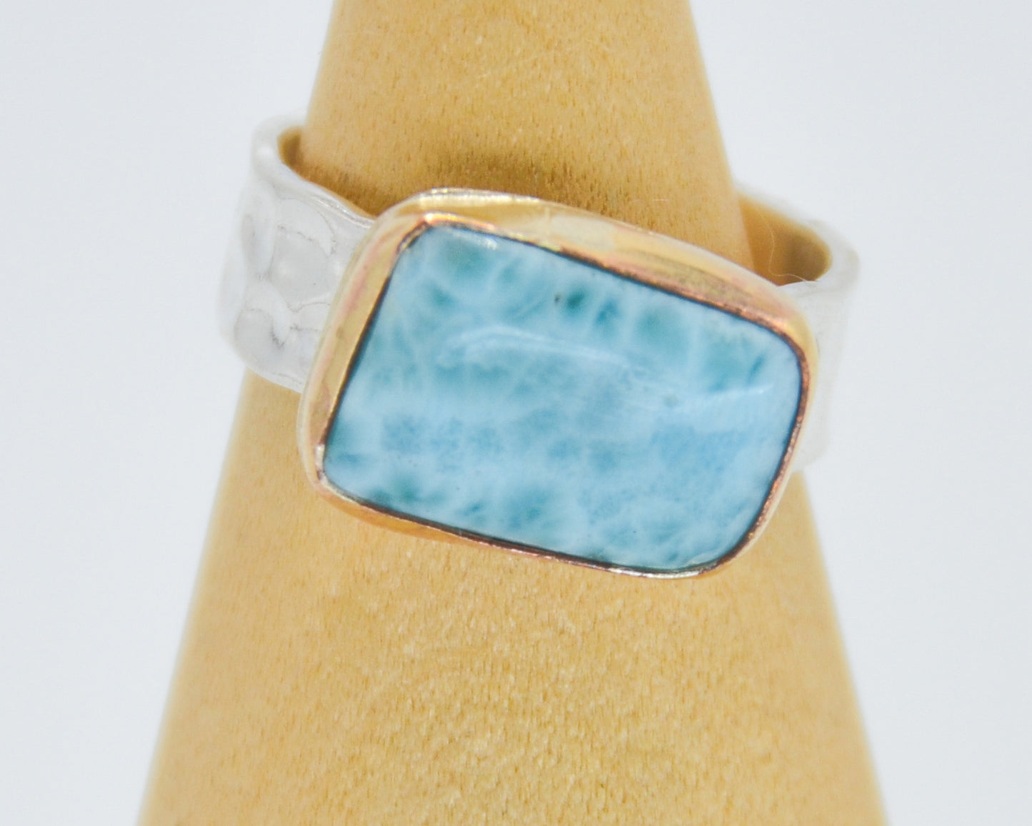Sterling Silver Band and Gold Fill Bezel Larimar Size 8