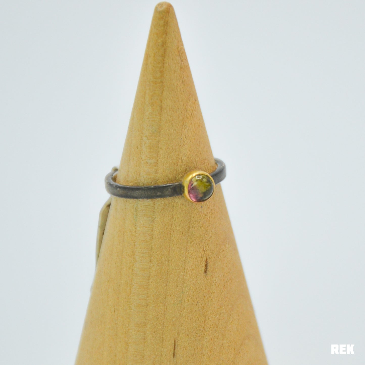 14k solid yellow gold and sterling silver watermelon tourmaline size 8