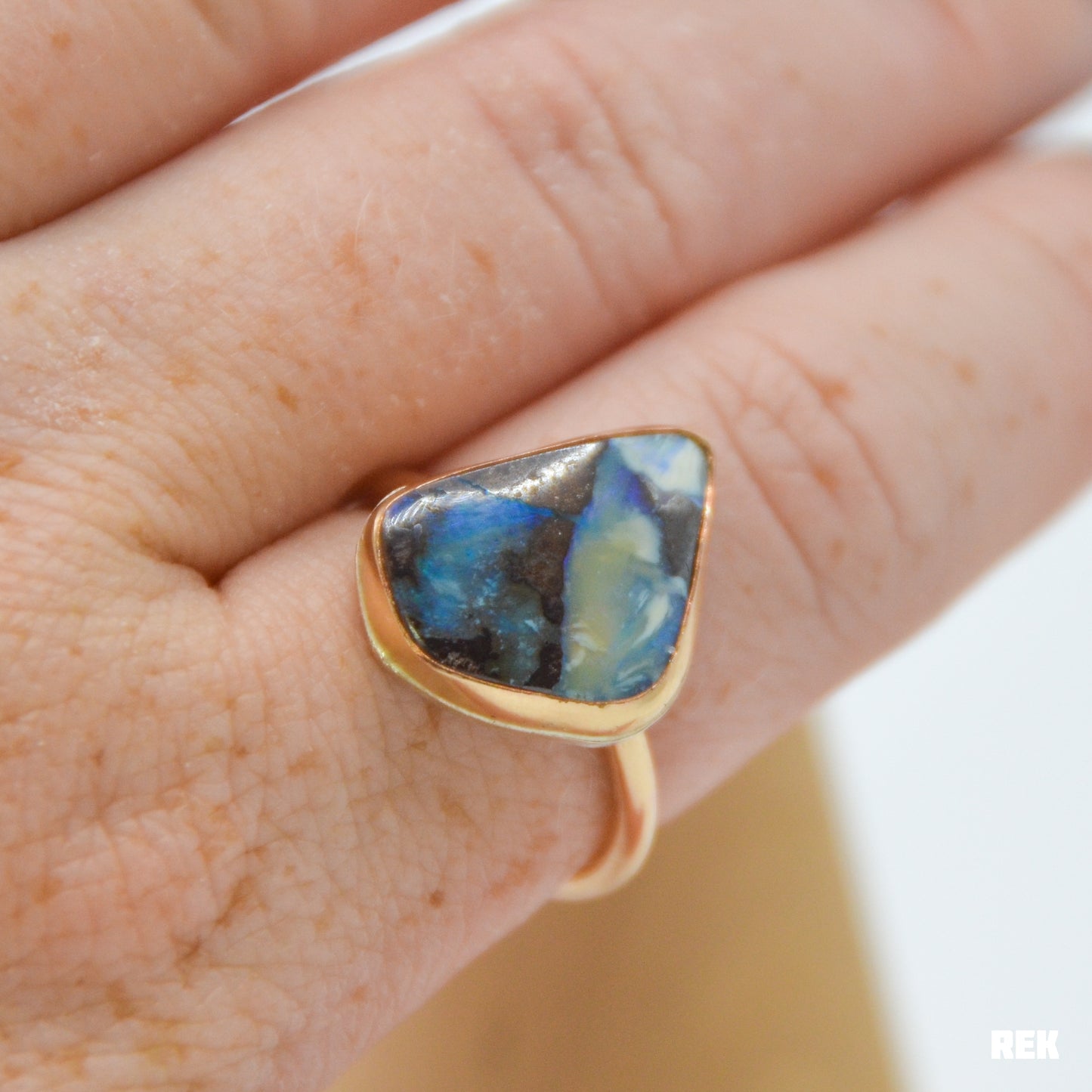Gold Fill Chunky Australian Boulder Opal Size 8