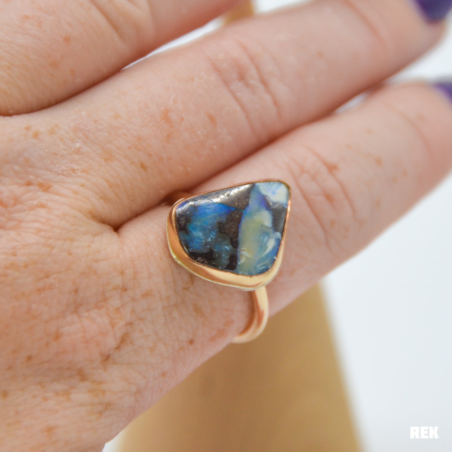 Gold Fill Chunky Australian Boulder Opal Size 8