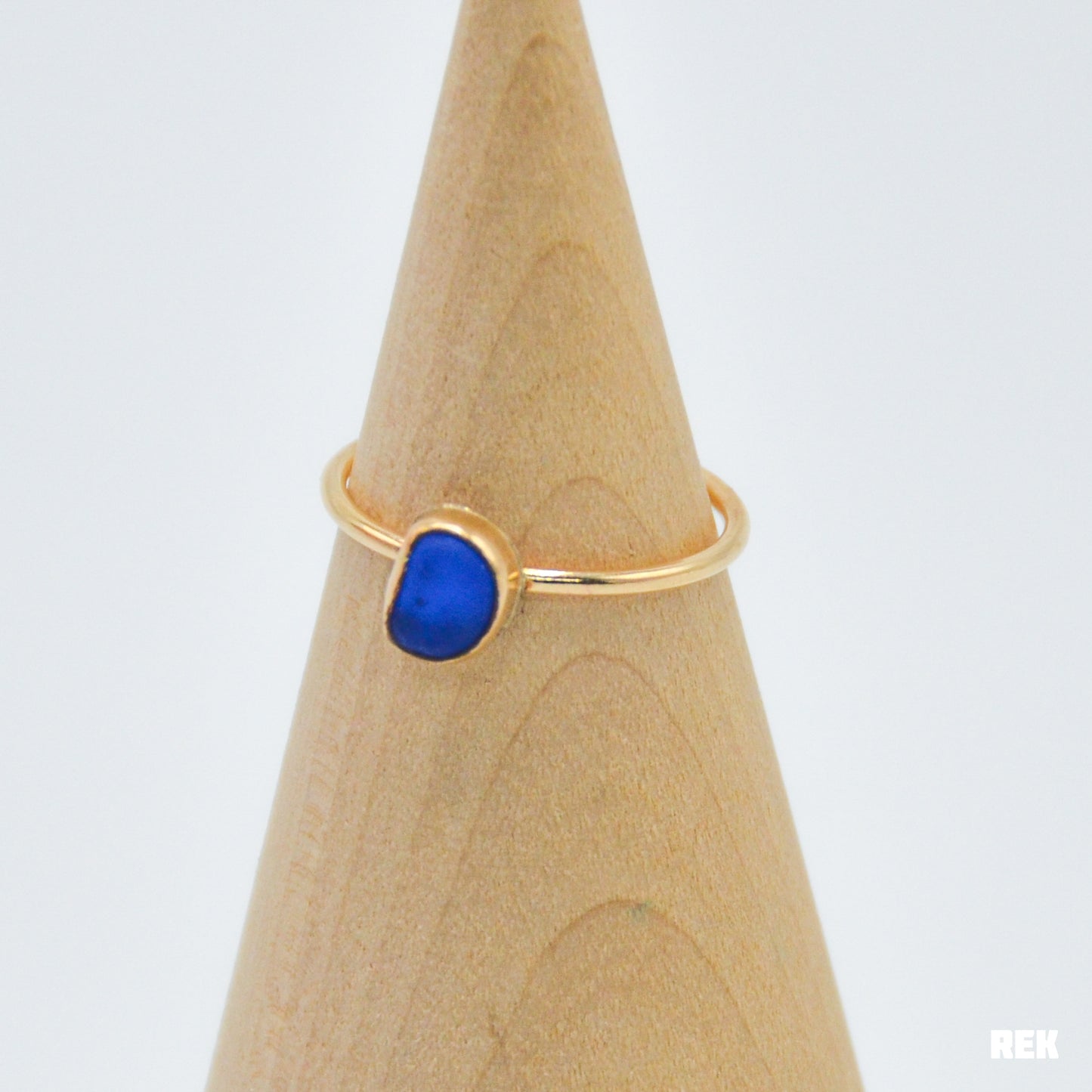 Gold Fill Dark Cornflower Sea glass size 7.5