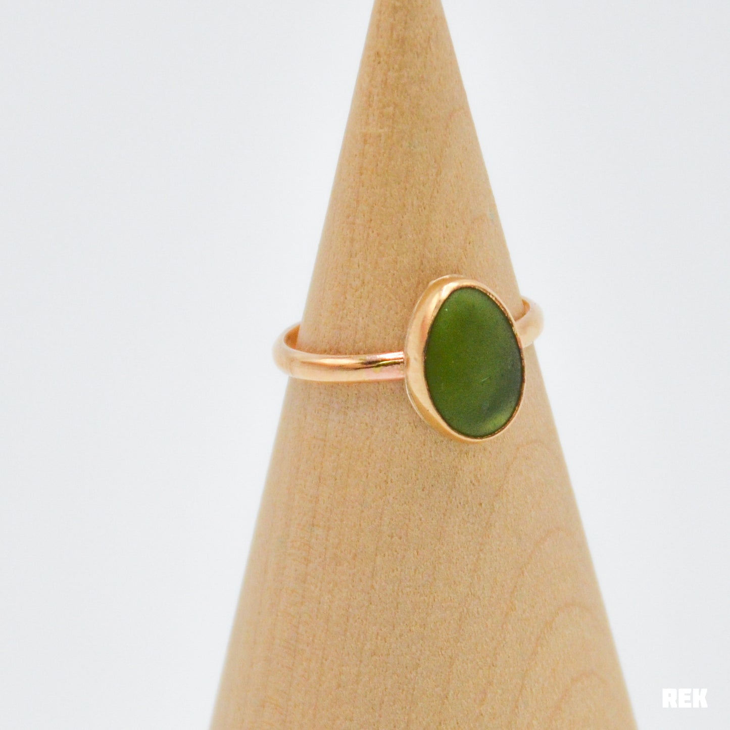 Gold fill olive green sea glass size 7