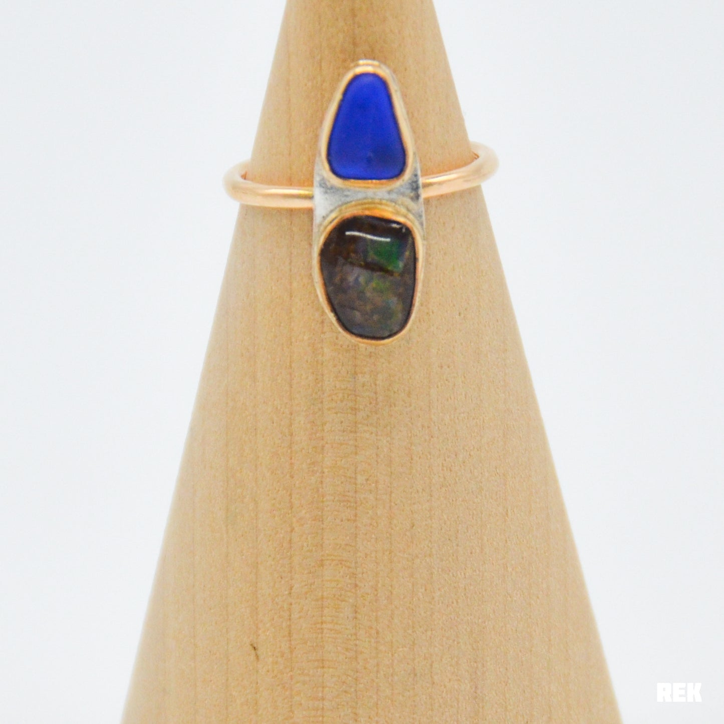 Gold fill double cobalt sea glass and ammolite size 6.25