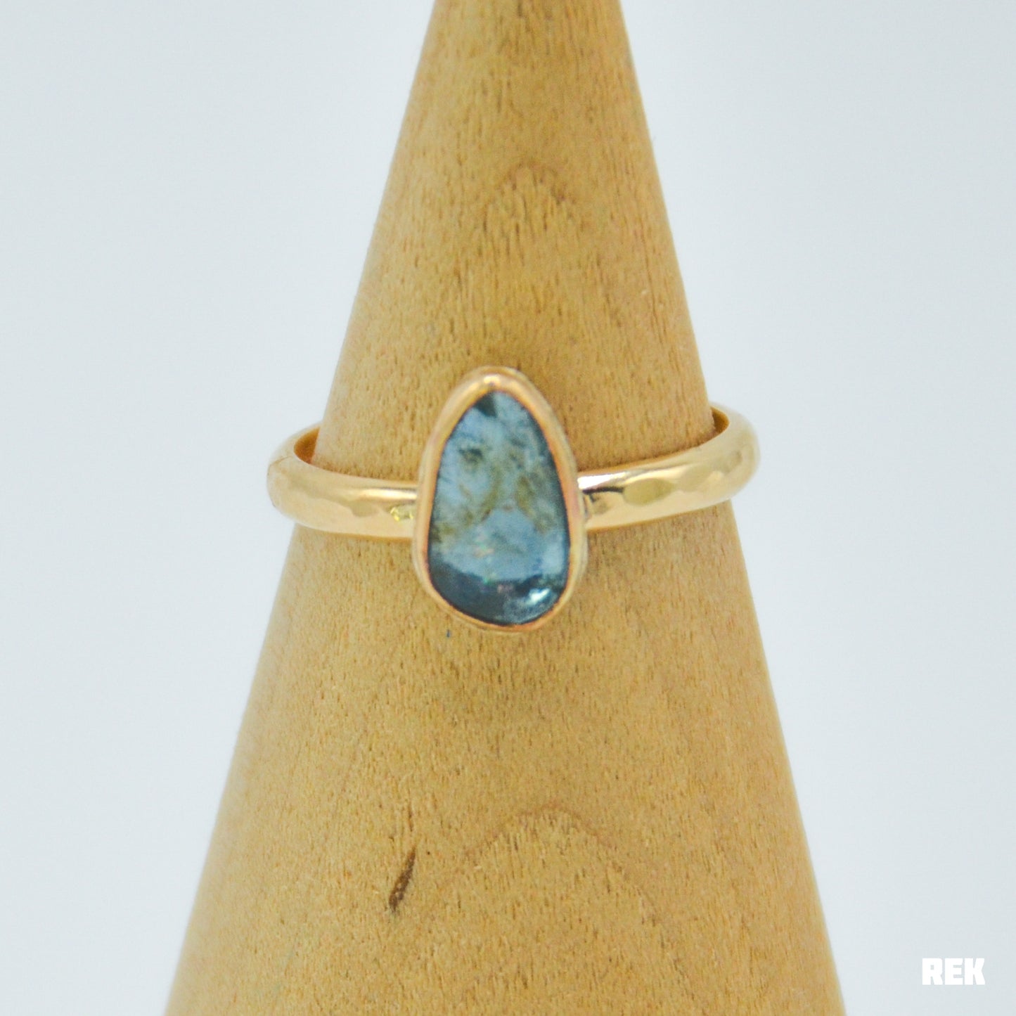 Gold Fill rose cut moss aquamarine Size 7.5