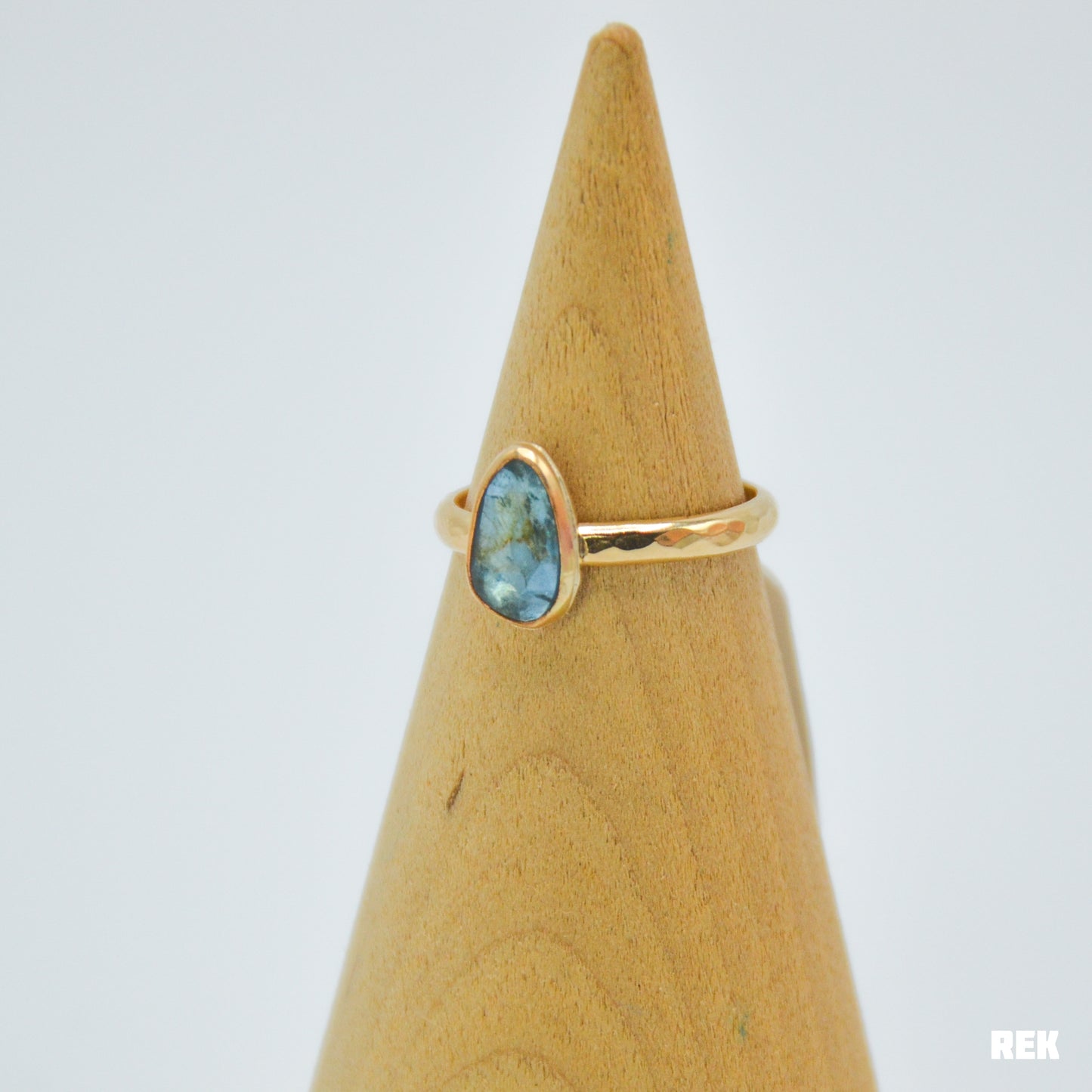 Gold Fill rose cut moss aquamarine Size 7.5
