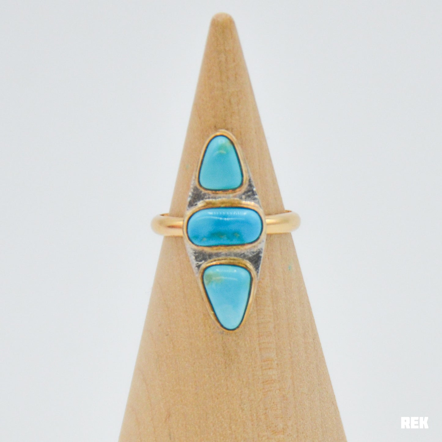 Gold fill triple AZ South hill turquoise size 7