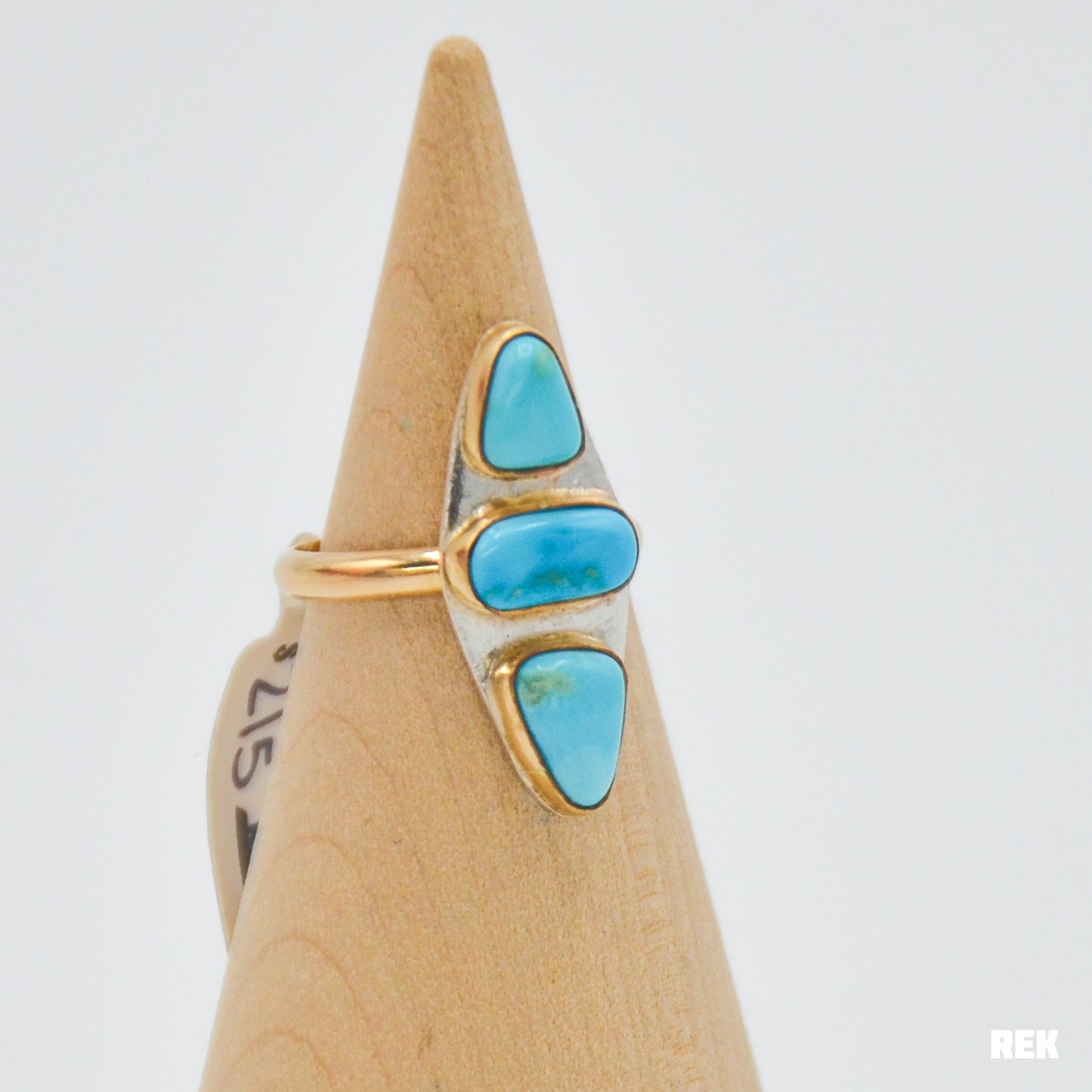 Gold fill triple AZ South hill turquoise size 7
