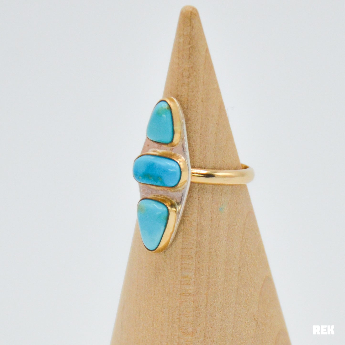 Gold fill triple AZ South hill turquoise size 7