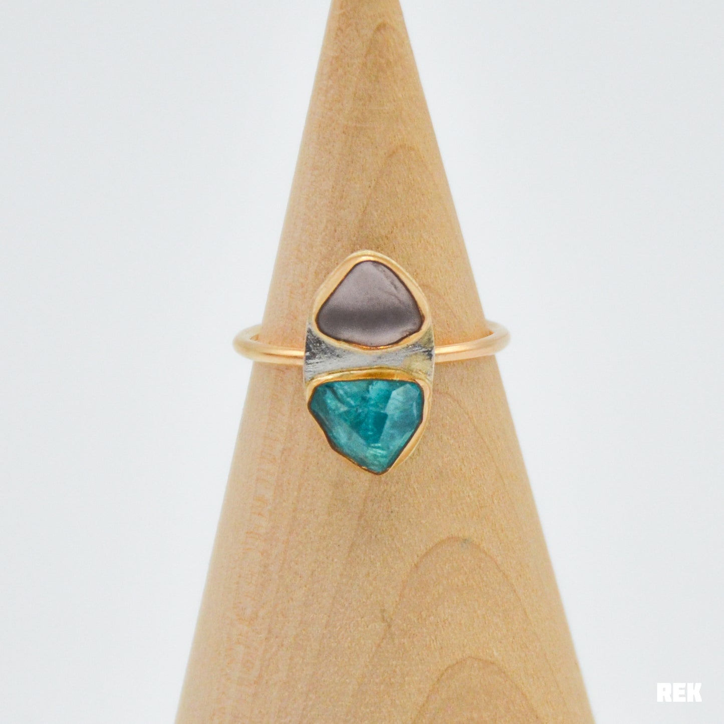 Gold fill double lavender sea glass and rose cut apatite size 9