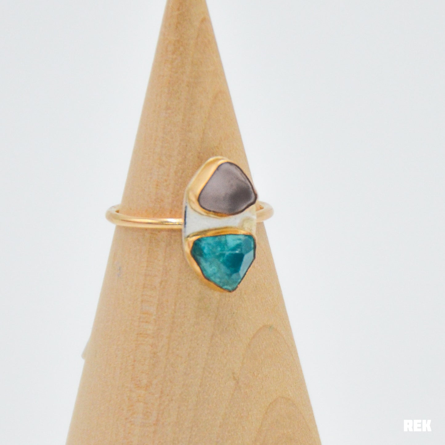 Gold fill double lavender sea glass and rose cut apatite size 9