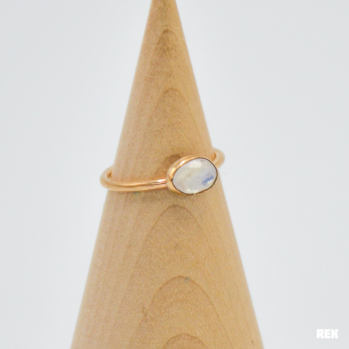 Gold fill mini rose cut rainbow moonstone size 7.75