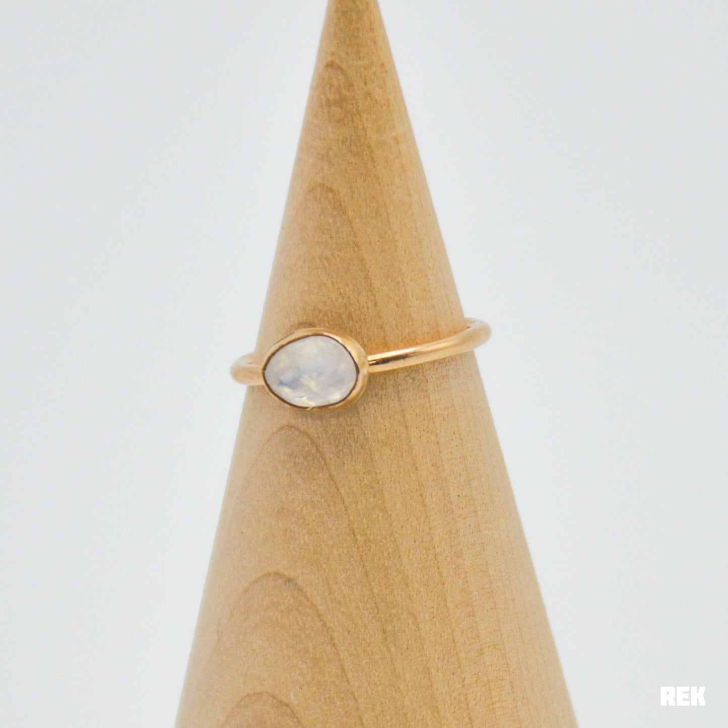 Gold fill mini rose cut rainbow moonstone size 7.75