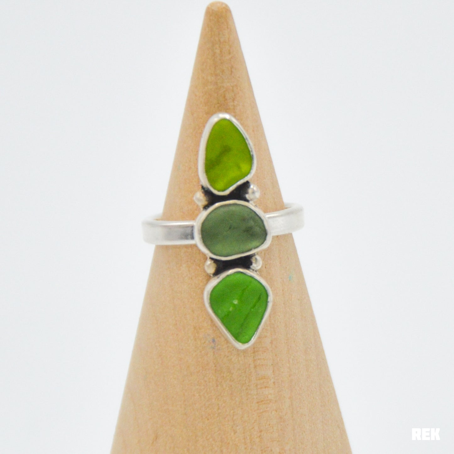 Triple green sea glass size 6
