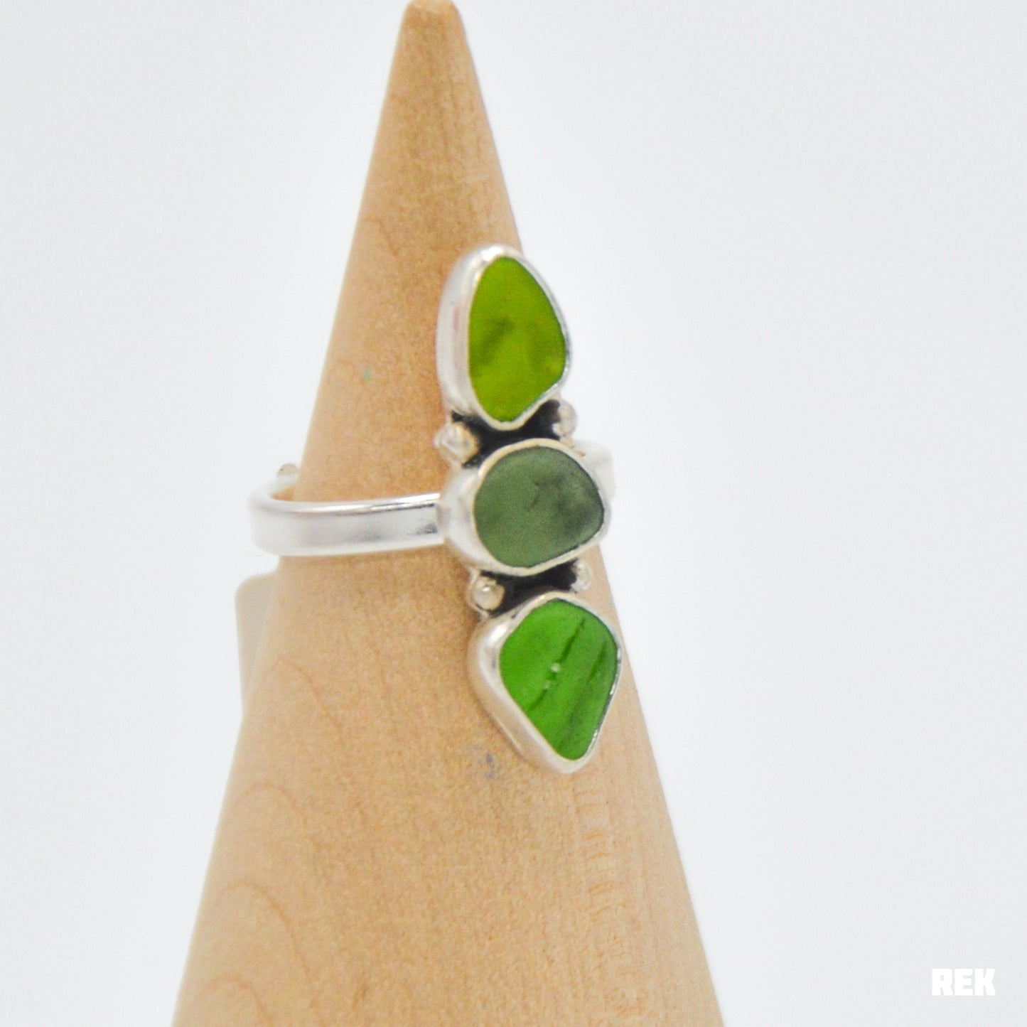 Triple green sea glass size 6