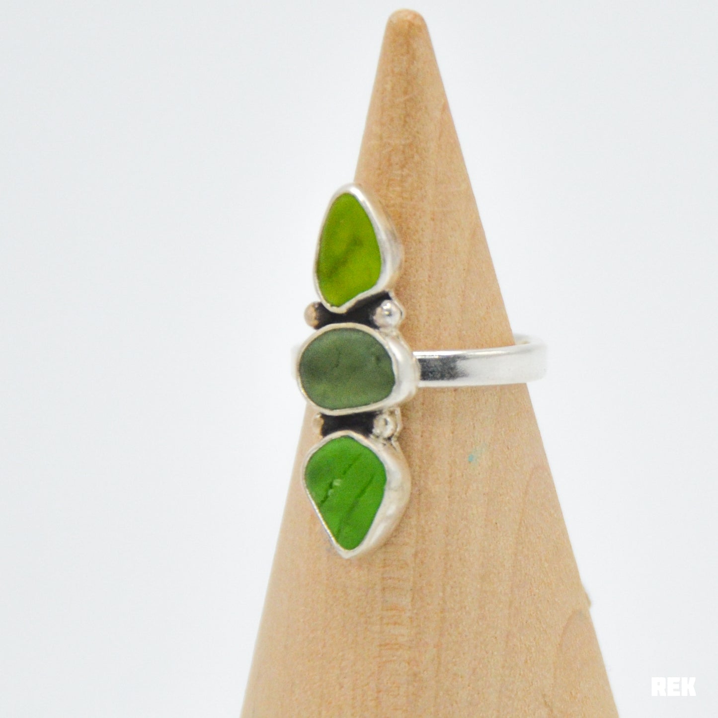 Triple green sea glass size 6