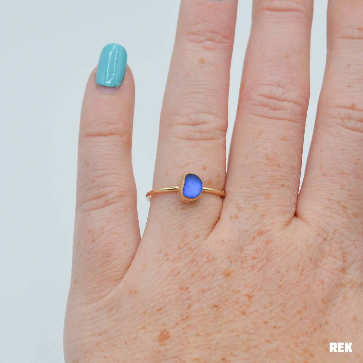 Gold Fill Dark Cornflower Sea glass size 7.5