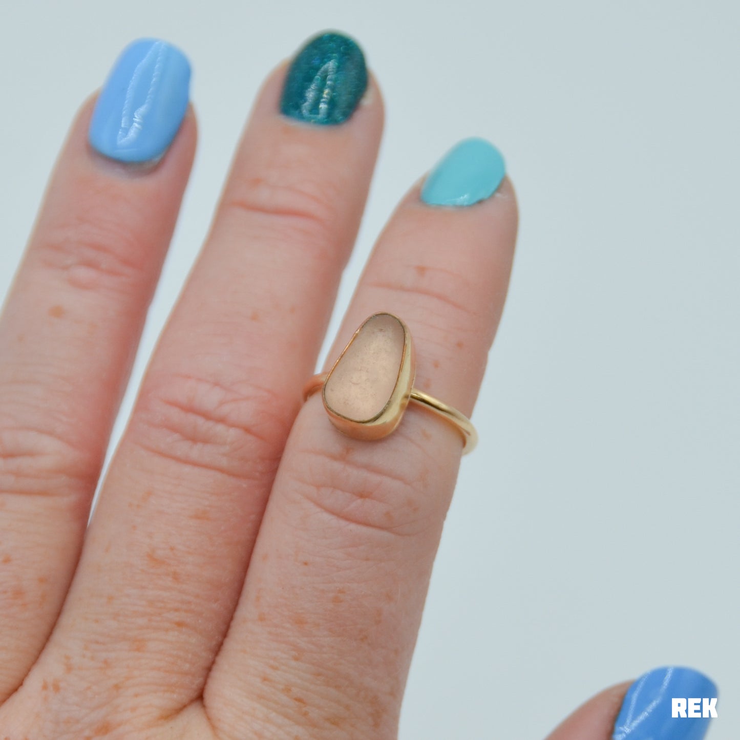 Gold fill pink sea glass size 6