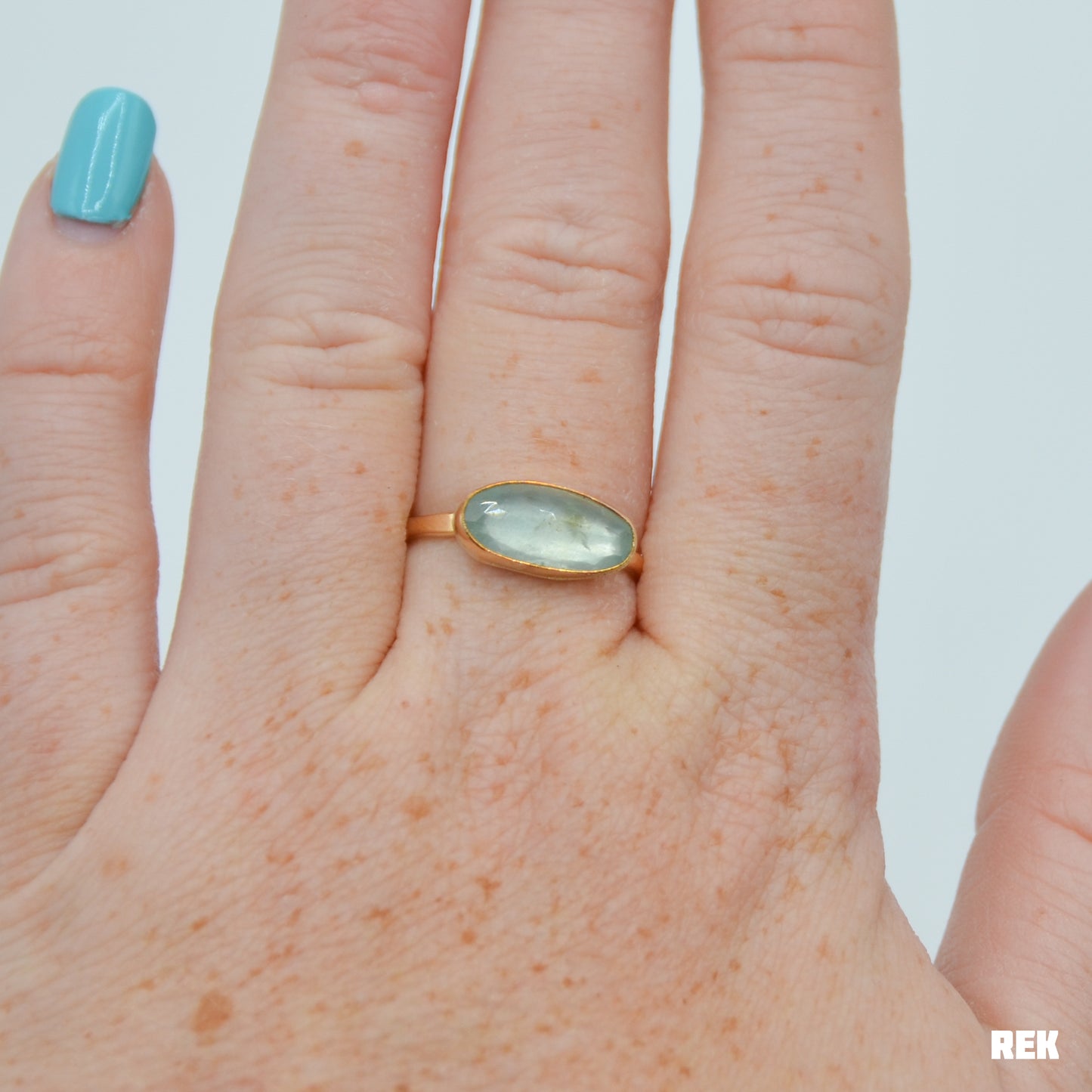 Gold fill rose cut horizontal aquamarine size 7.75