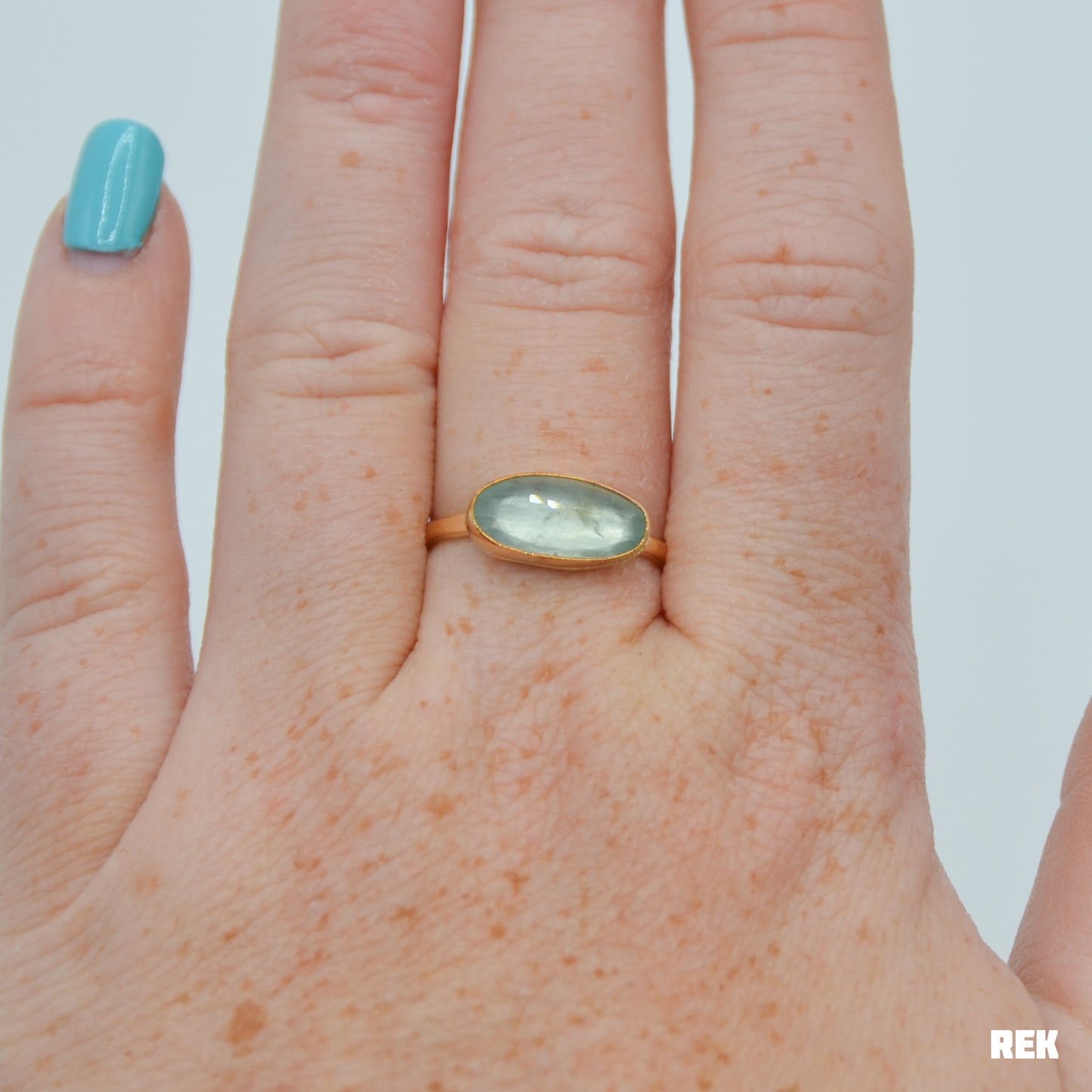 Gold fill rose cut horizontal aquamarine size 7.75