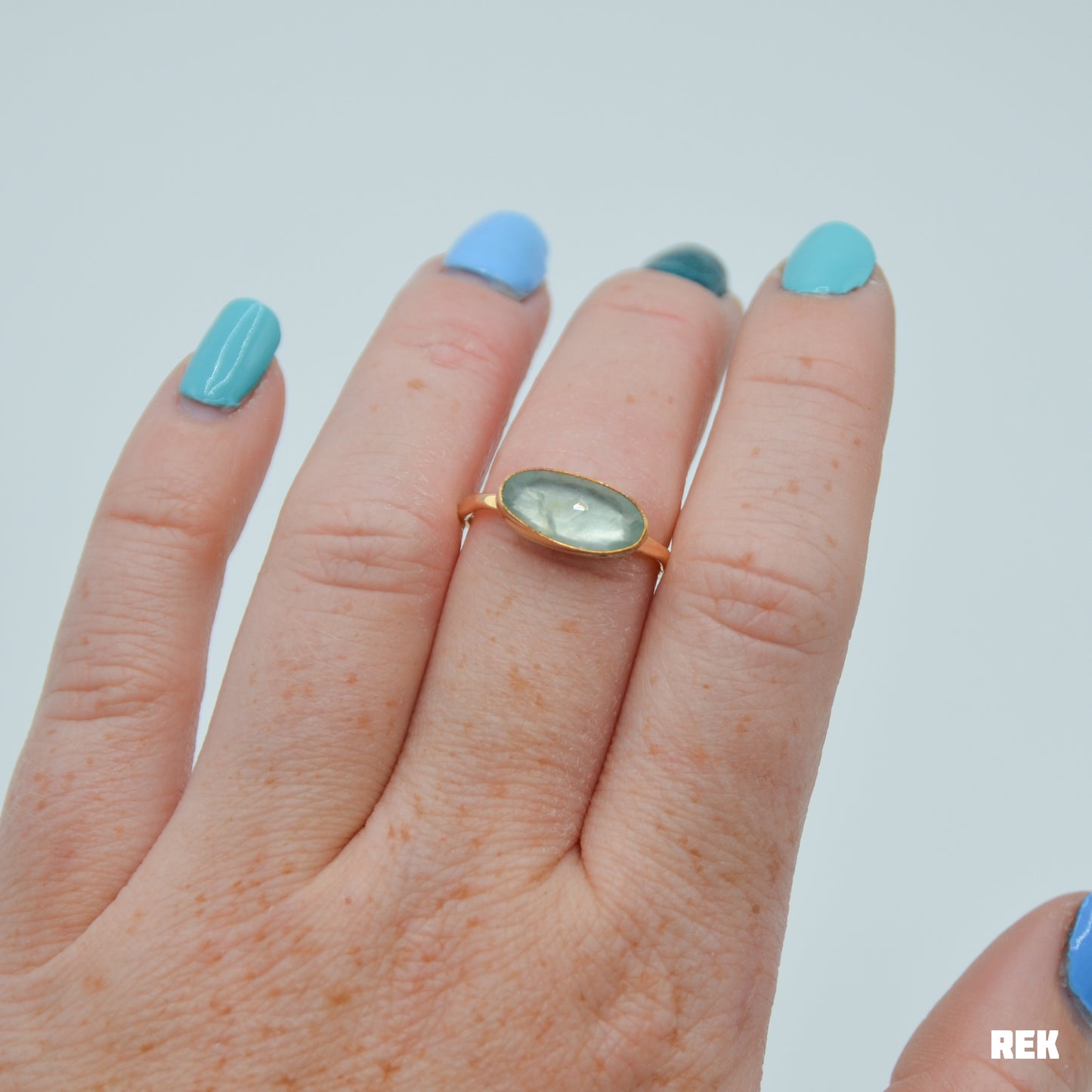 Gold fill rose cut horizontal aquamarine size 7.75