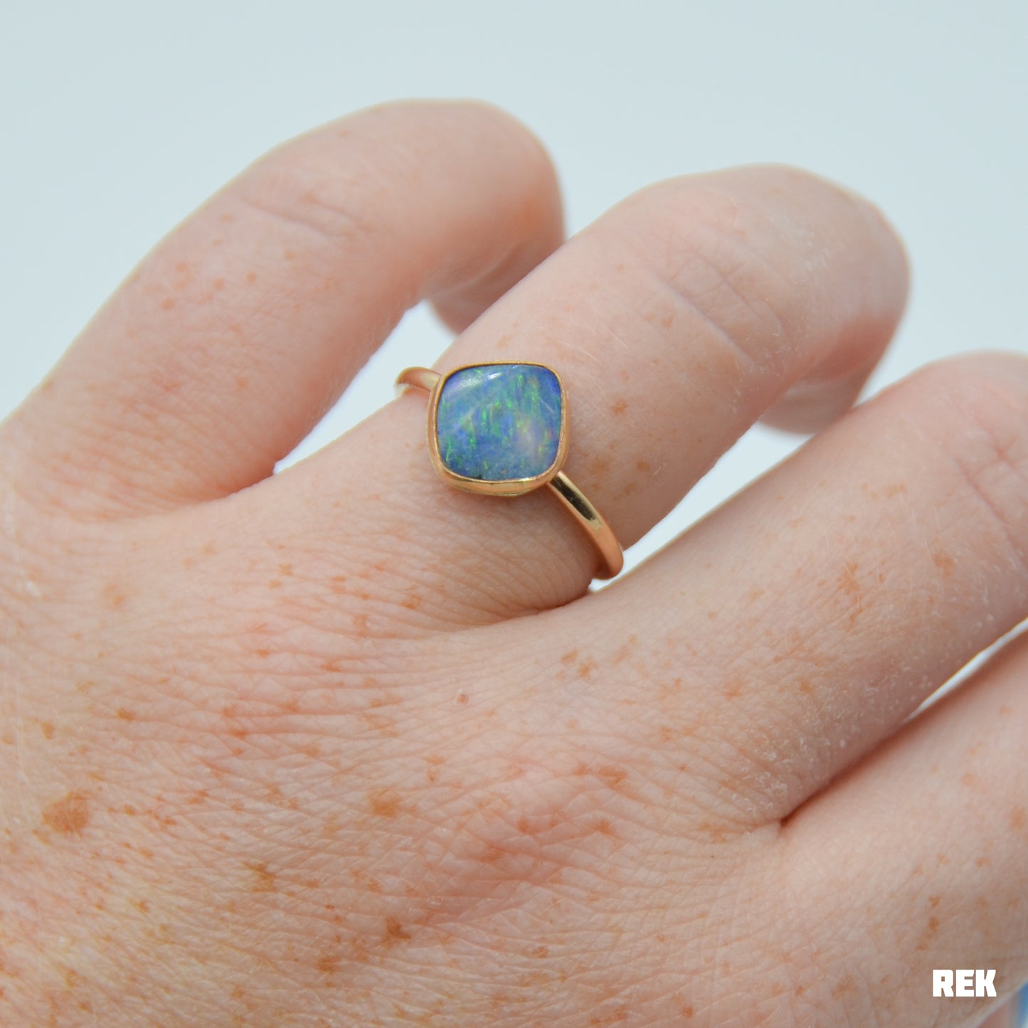 Gold fill geometric Australian opal size 7