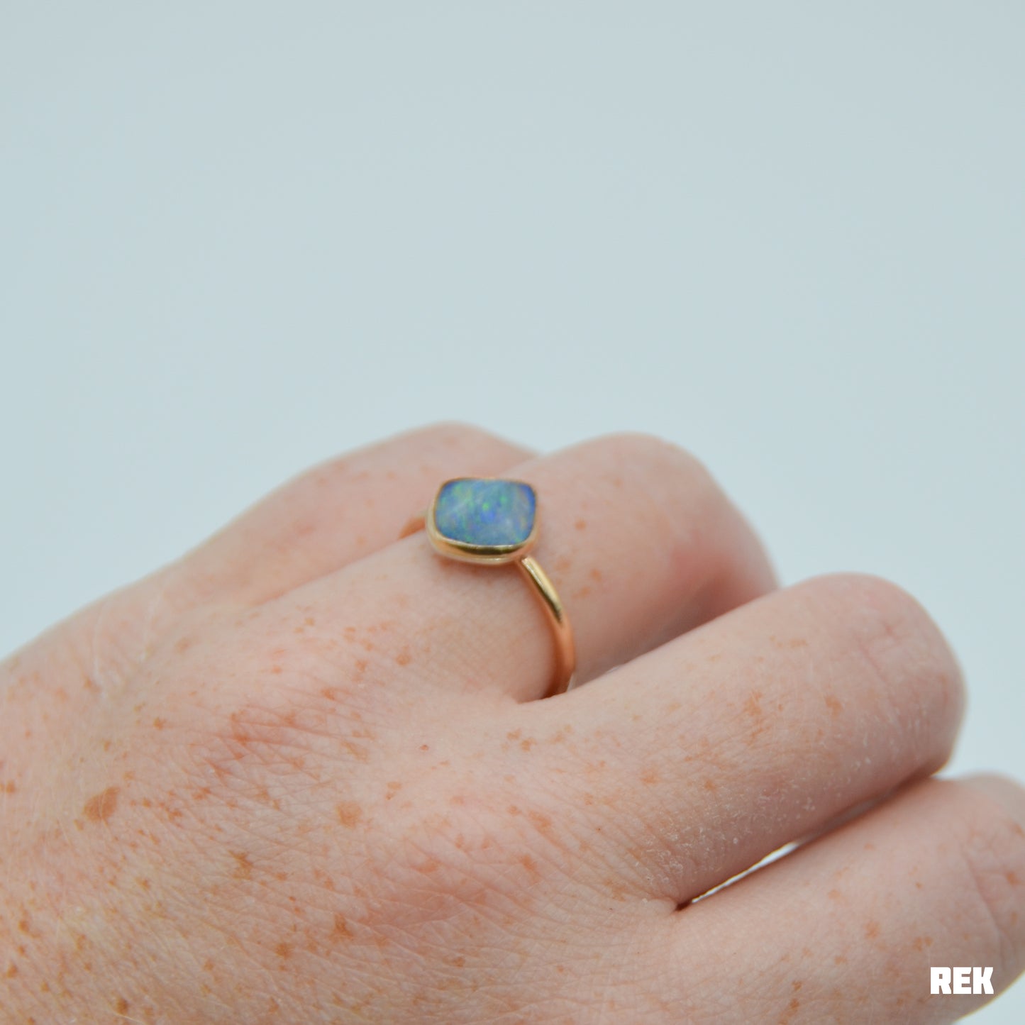 Gold fill geometric Australian opal size 7
