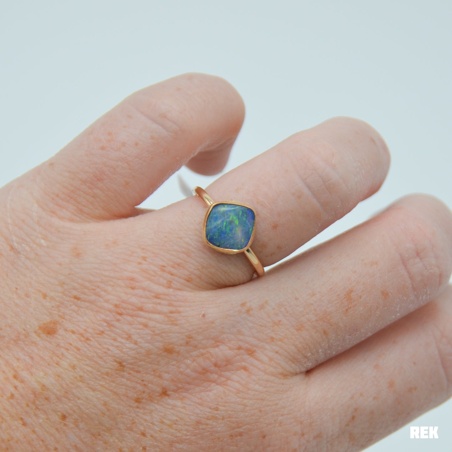 Gold fill geometric Australian opal size 7