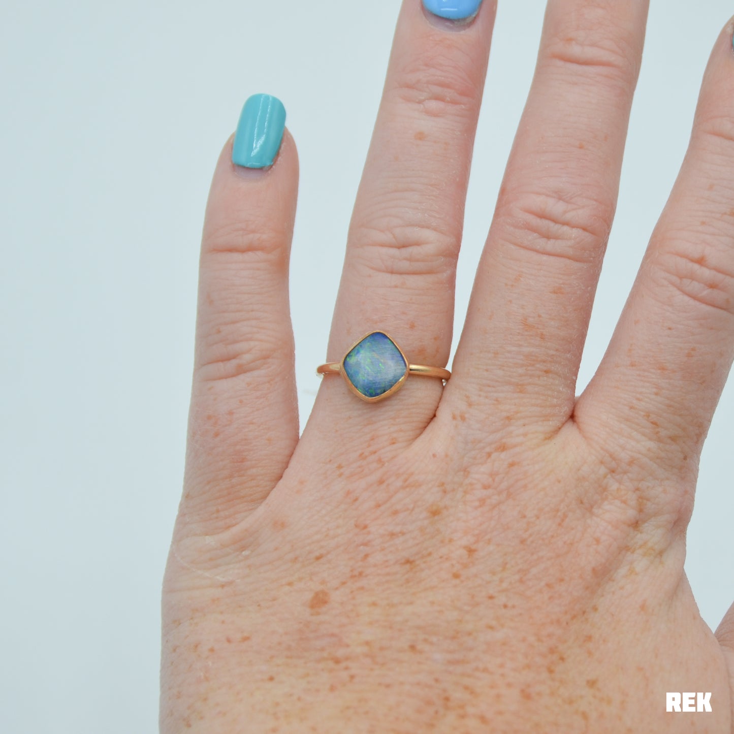 Gold fill geometric Australian opal size 7