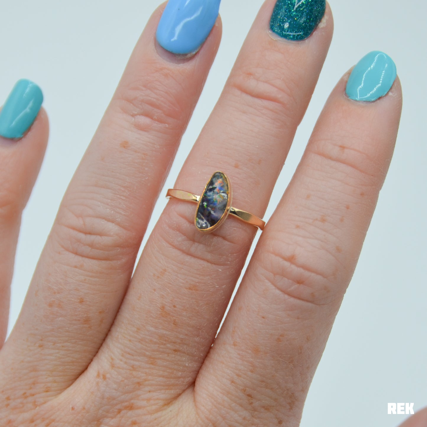 Gold fill mini Australian Boulder Opal size 6.75