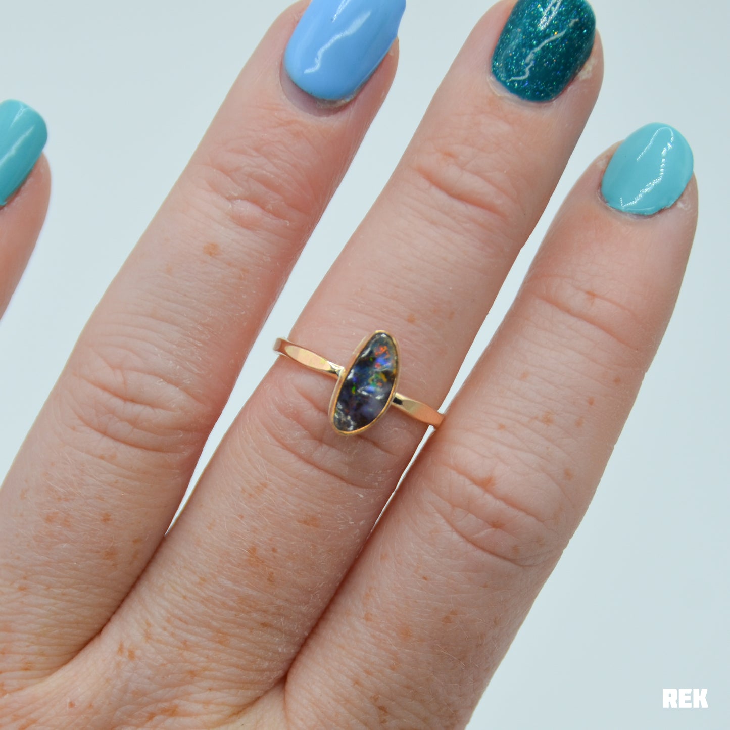 Gold fill mini Australian Boulder Opal size 6.75