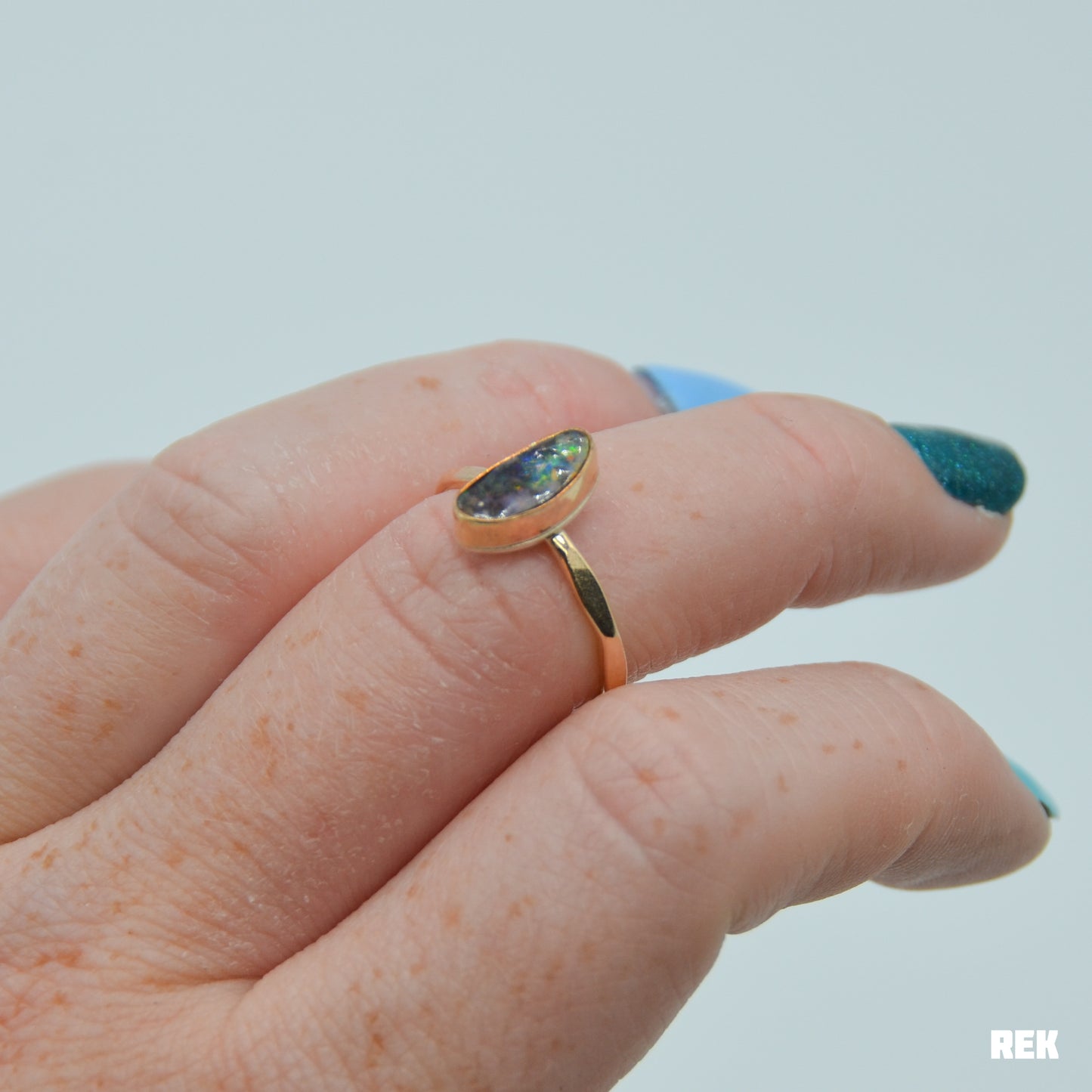 Gold fill mini Australian Boulder Opal size 6.75