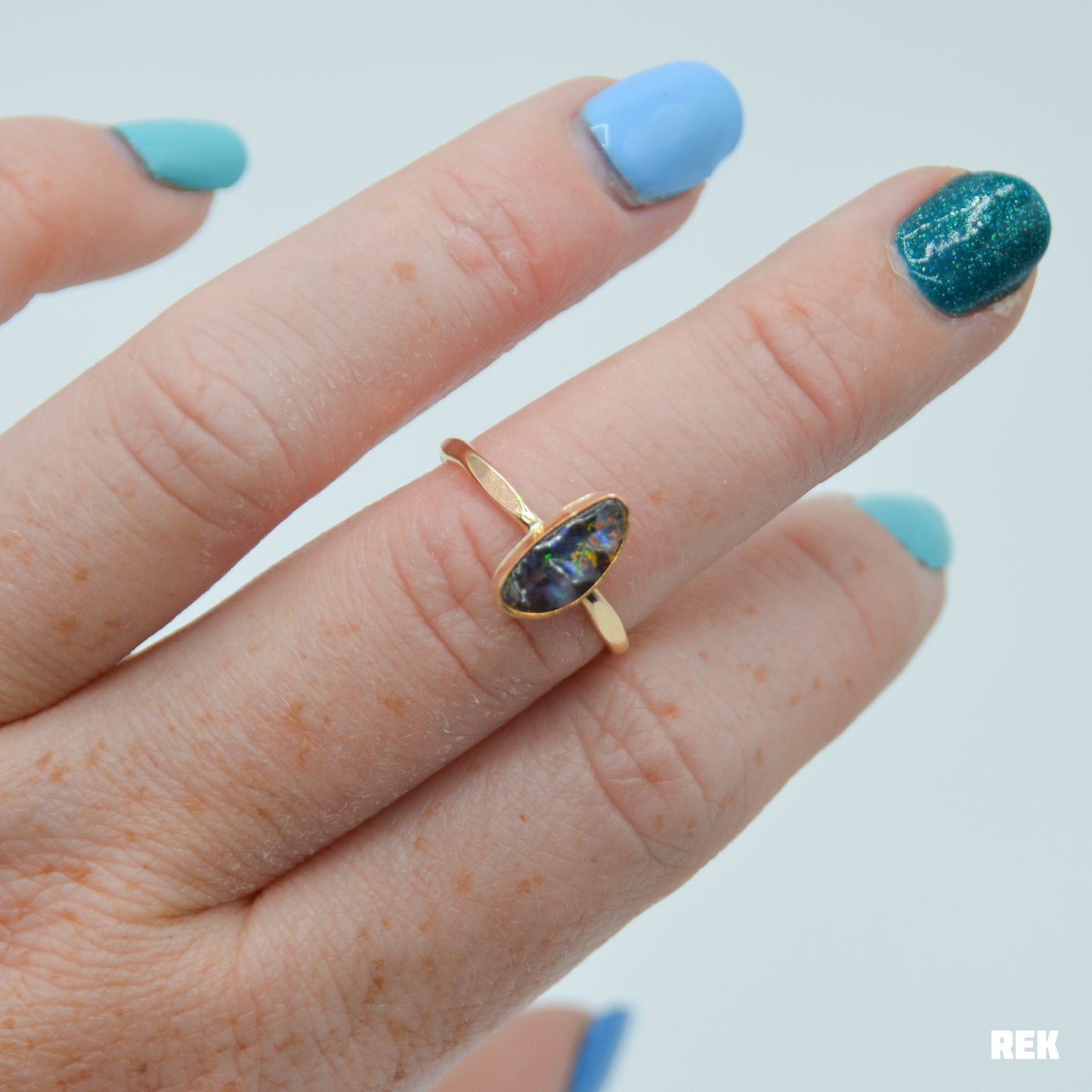 Gold fill mini Australian Boulder Opal size 6.75