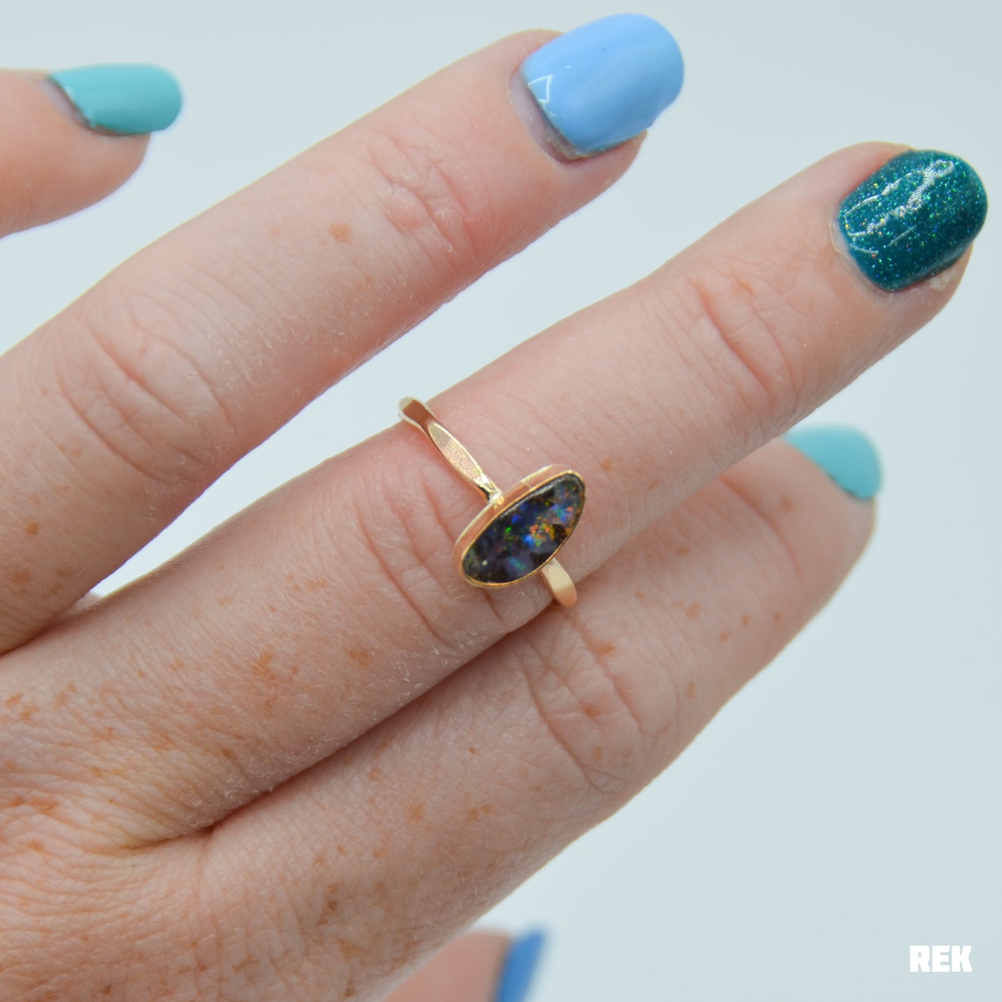 Gold fill mini Australian Boulder Opal size 6.75